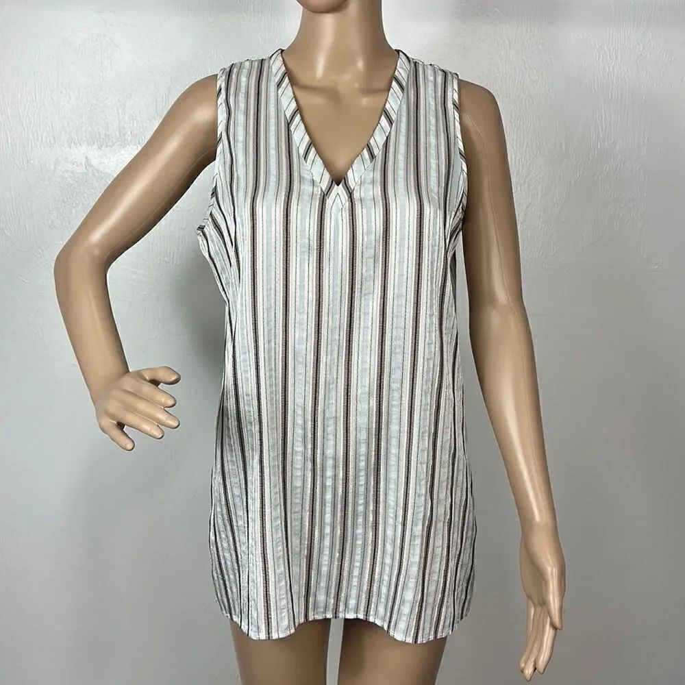 Etcetera Cotton Blend Striped Sleeveless V-neck Top Blouse Size 6